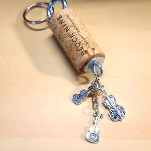 Wine Cork Key Chain - Music "Strings" charms - Upcycled Wine Cork